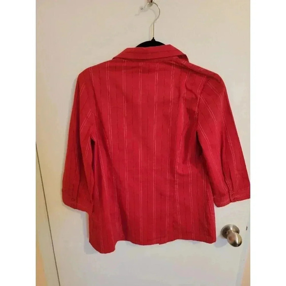 Announcements Maternity Button Down Blouse Womens Medium Red Striped NWT Office - Picture 2 of 6
